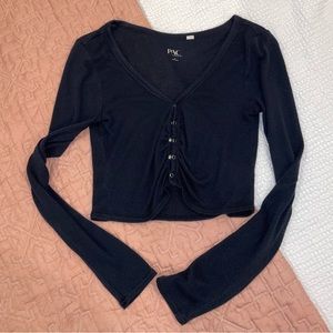 pacsun button up longsleeve crop top